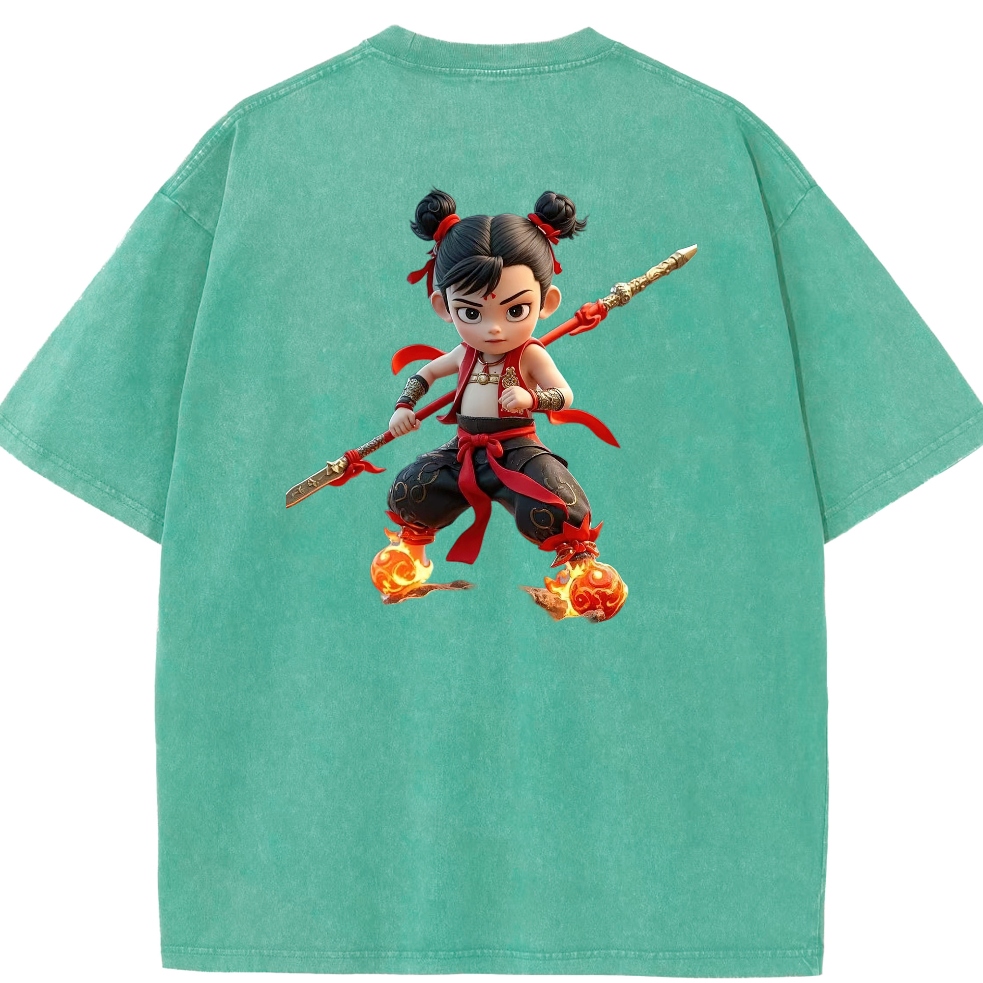 （画像用） Ne Zha 2 ナタ 魔童の大暴れ 綿100% ヴィンテージ風 半袖Tシャツ（背面プリント）